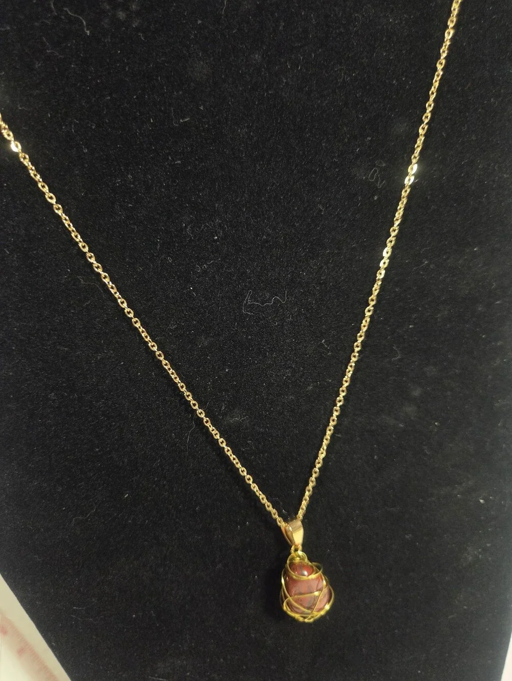 Handcrafted Gold Wire-Wrapped Red Jasper Stone Pendant Necklace